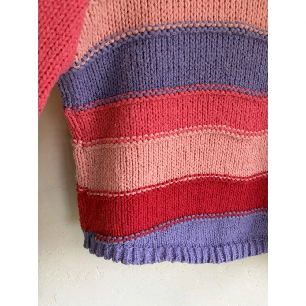 Umgee Chunky Striped Oversized Sweater M Pom Pom Balloon Kidcore Retro Pullover
